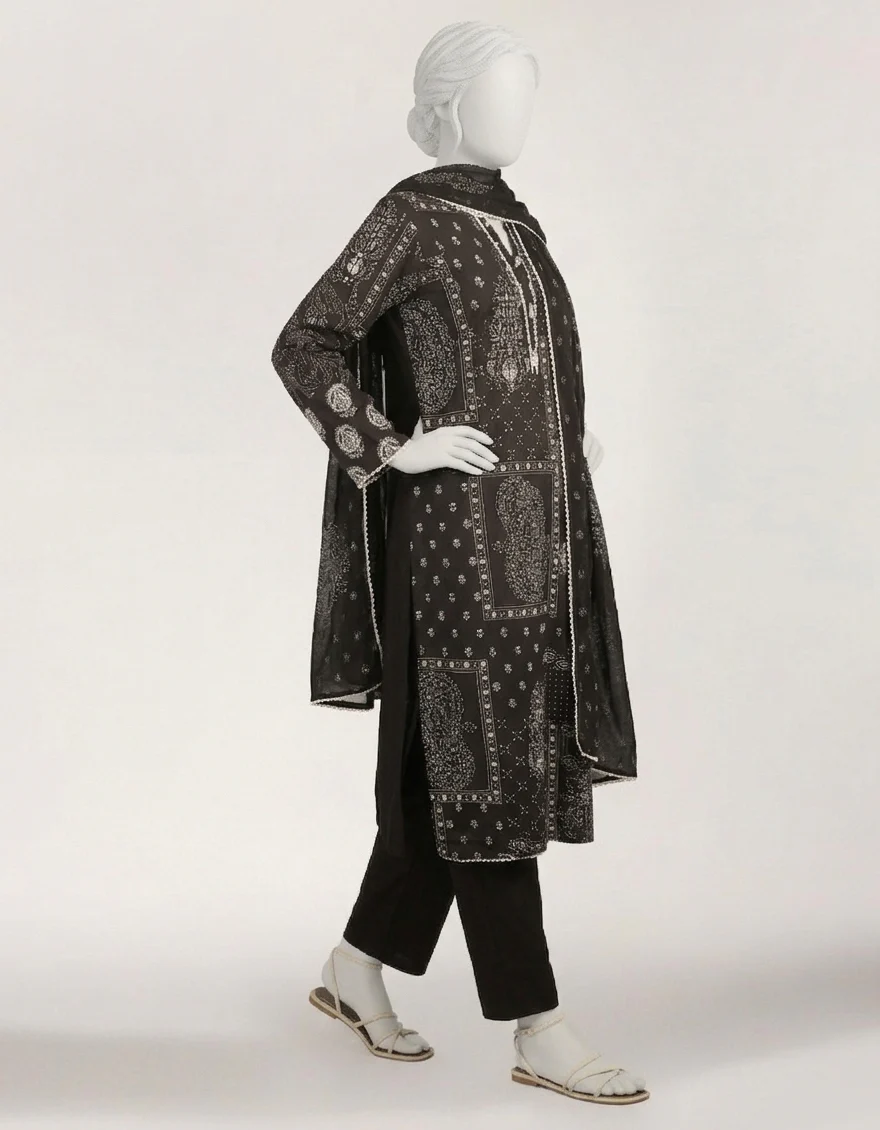 BLACK LAWN 3PC STITCHED | JLAWN-S-26-579/S MONOCHROME MOTIFS-3 - Image 5