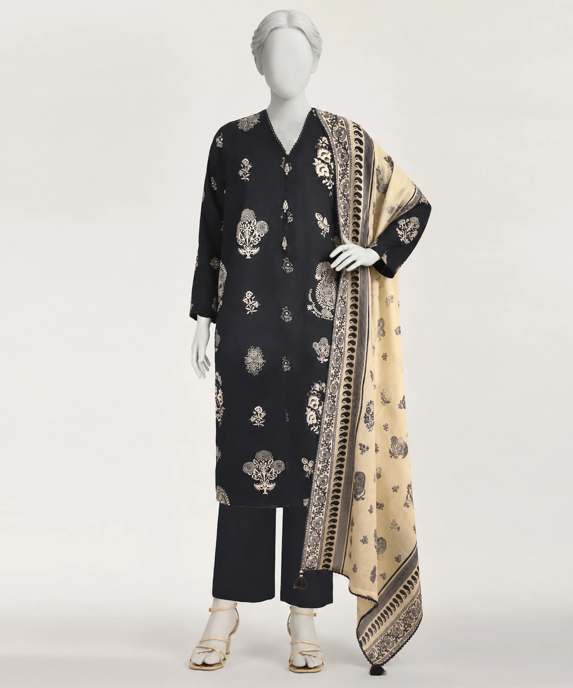 BLUE LAWN 3PC STITCHED | JLAWN-S-26-581/S MONOCHROME MOTIFS-5