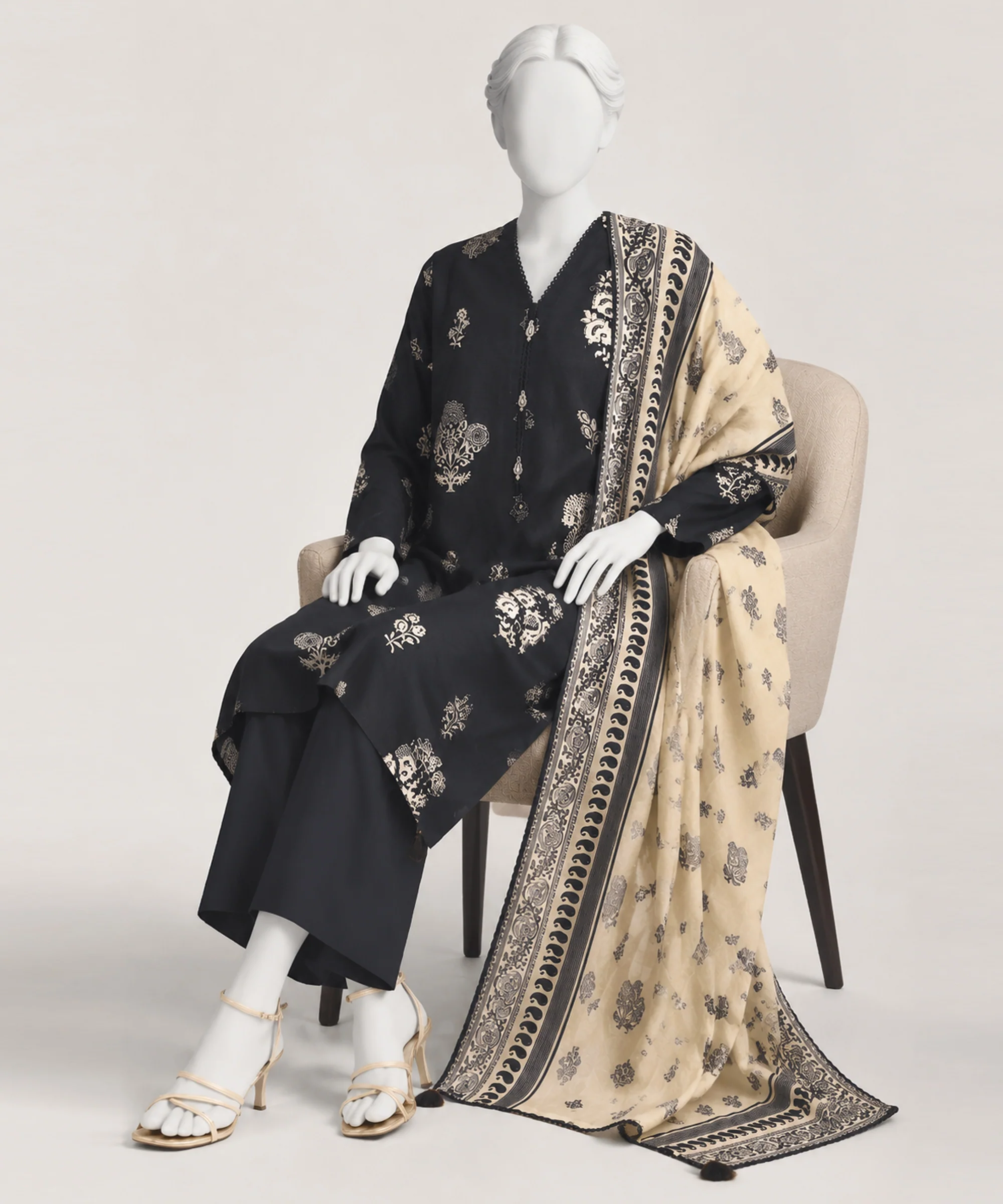 BLUE LAWN 3PC STITCHED | JLAWN-S-26-581/S MONOCHROME MOTIFS-5 - Image 2