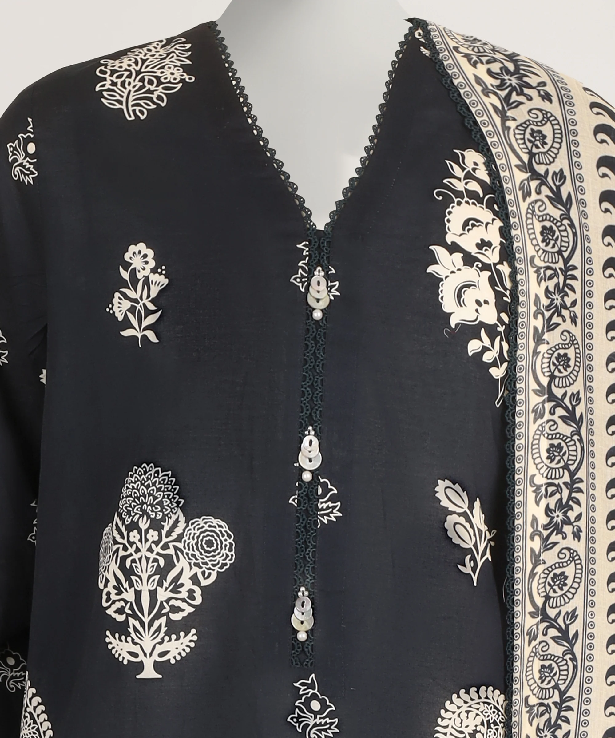 BLUE LAWN 3PC STITCHED | JLAWN-S-26-581/S MONOCHROME MOTIFS-5 - Image 3