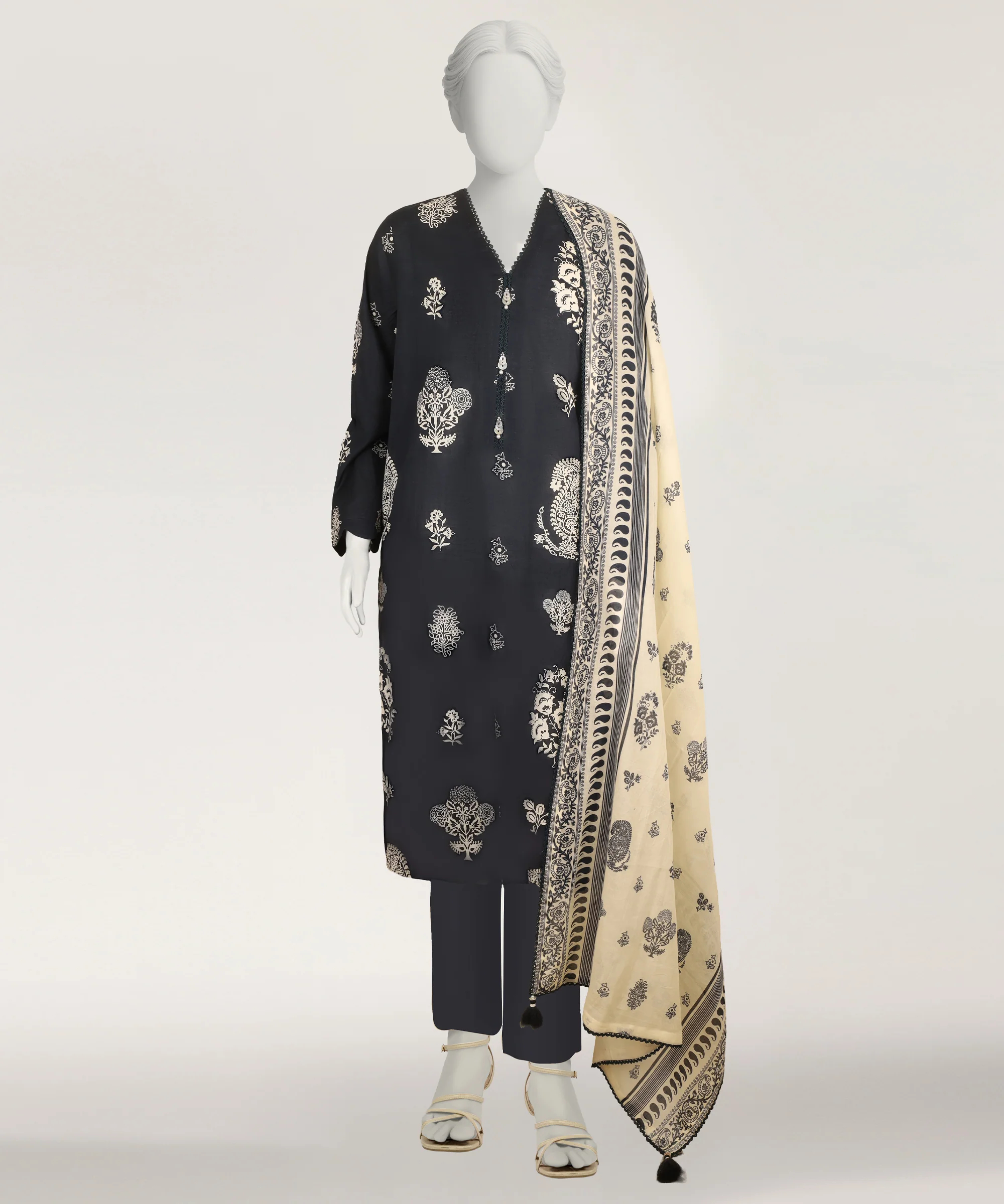 BLUE LAWN 3PC STITCHED | JLAWN-S-26-581/S MONOCHROME MOTIFS-5 - Image 4