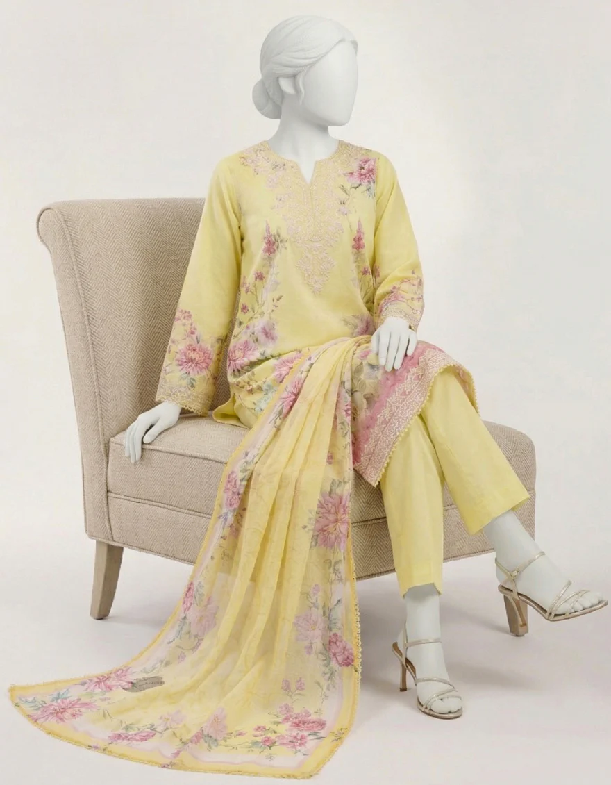 YELLOW LAWN 3PC STITCHED | JLAWN-S-26-594/S FIESTA LUX-06