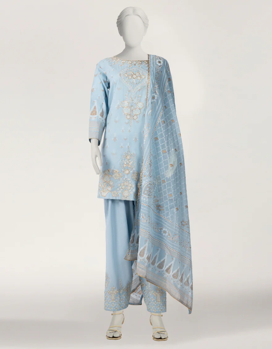SKY BLUE RAW SILK 3PC STITCHED | JLAWN-S-26-601/S BLING-1 - Image 6