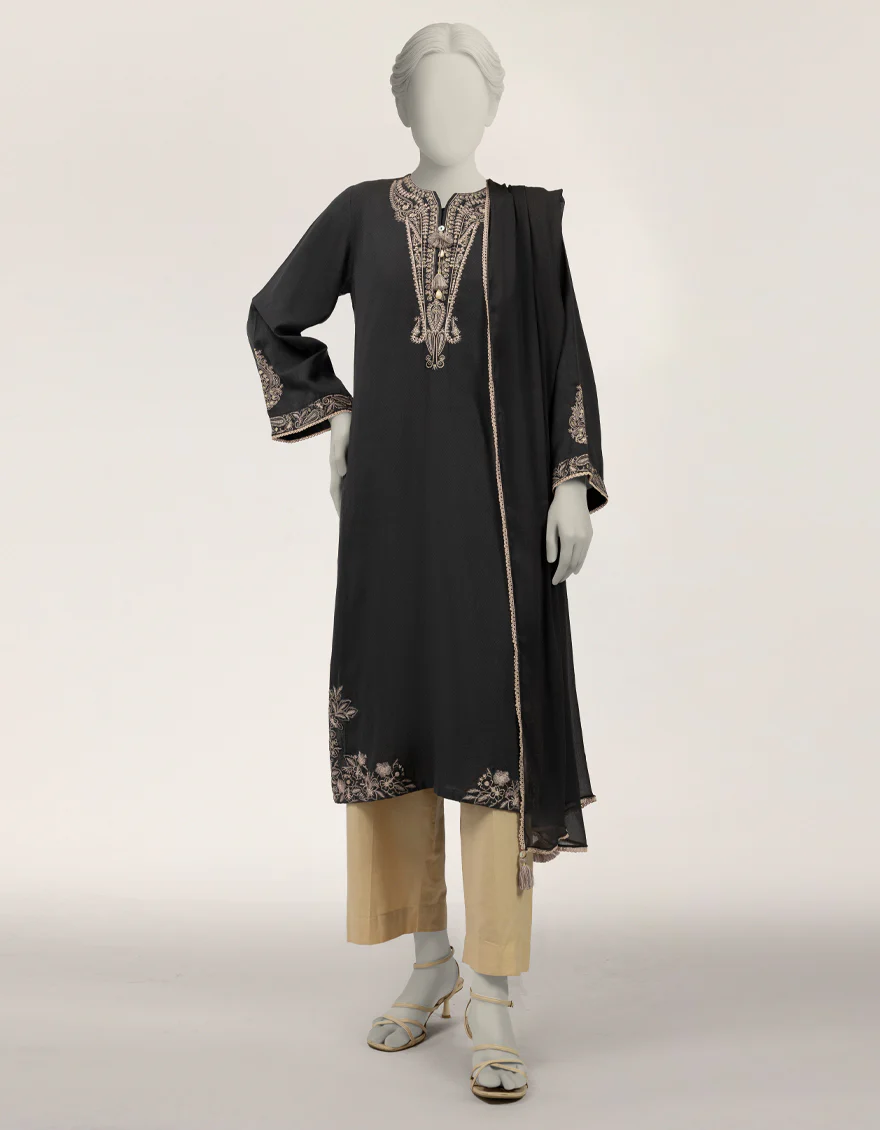BLACK DOBBY 2PC STITCHED | JLAWN-S-JDS-26-1278/S CHIKENKARI-04
