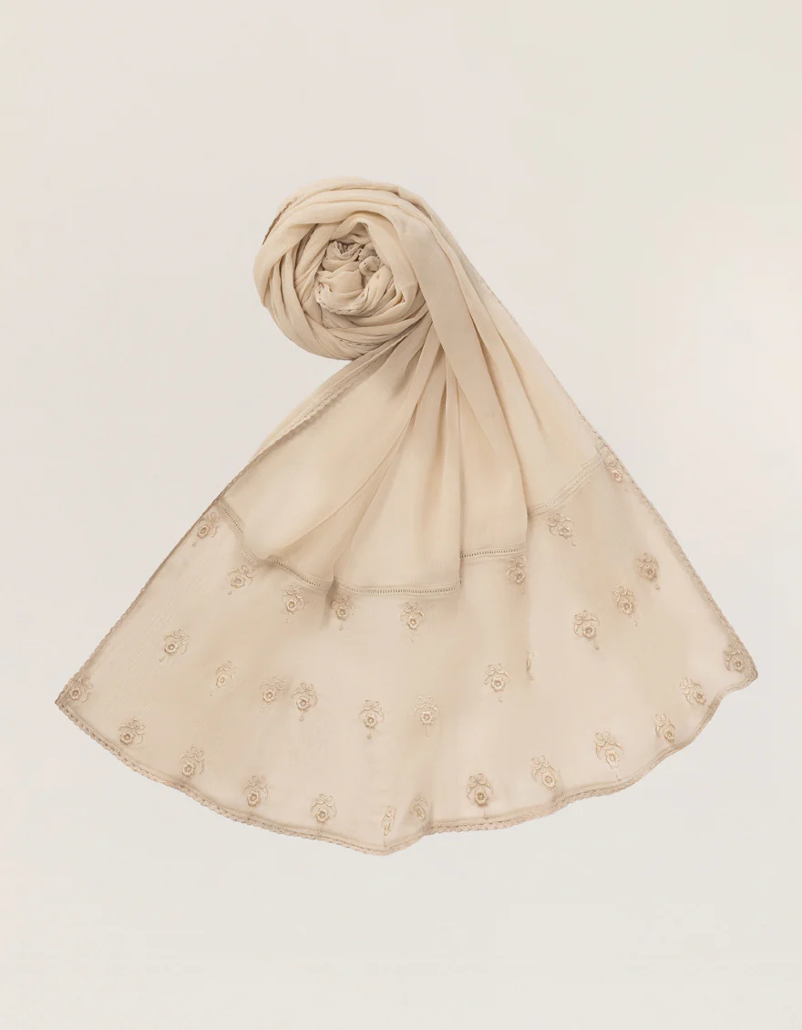 BEIGE CHIFFON DUPATTA | JLDP-S-26-2747 FB/CHIFFON EMB-04
