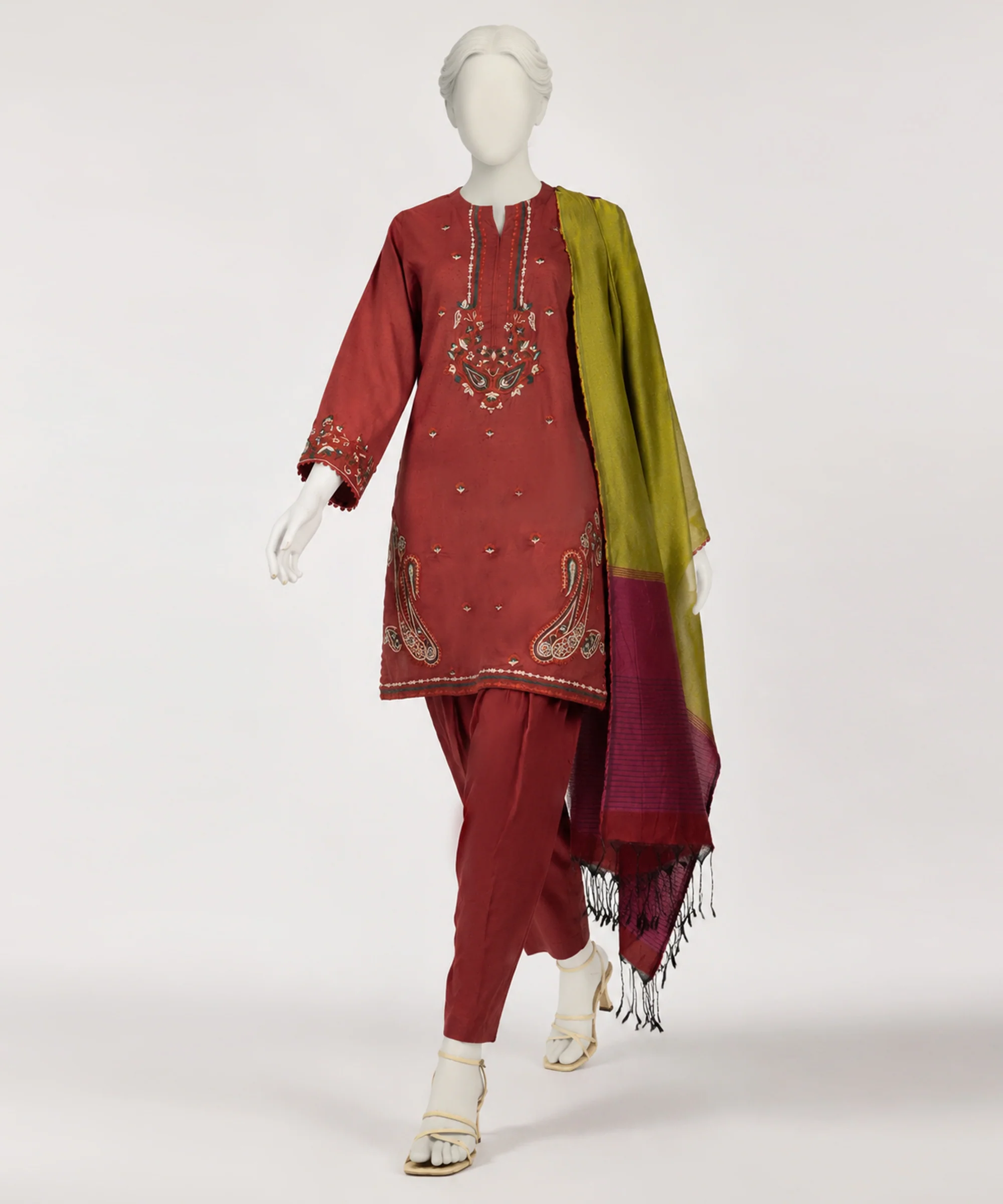 RED JACQUARD 3PC STITCHED | JLS-S-26-690/S ETHNIC-02 - Image 4