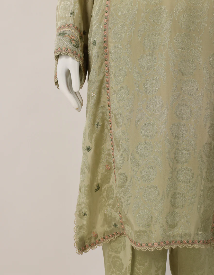 GREEN JACQUARD 3PC UNSTITCHED | JLU-S-26-4069 ETHNIC KASHMIRI-3 - Image 5