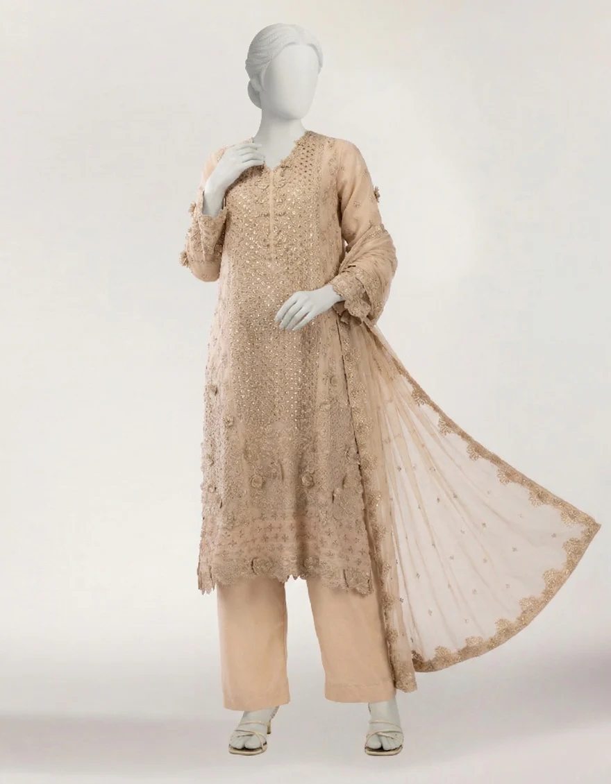 BEIGE CHIFFON 3PC STITCHED | JPS-S-26-4145 FB/INARA-03