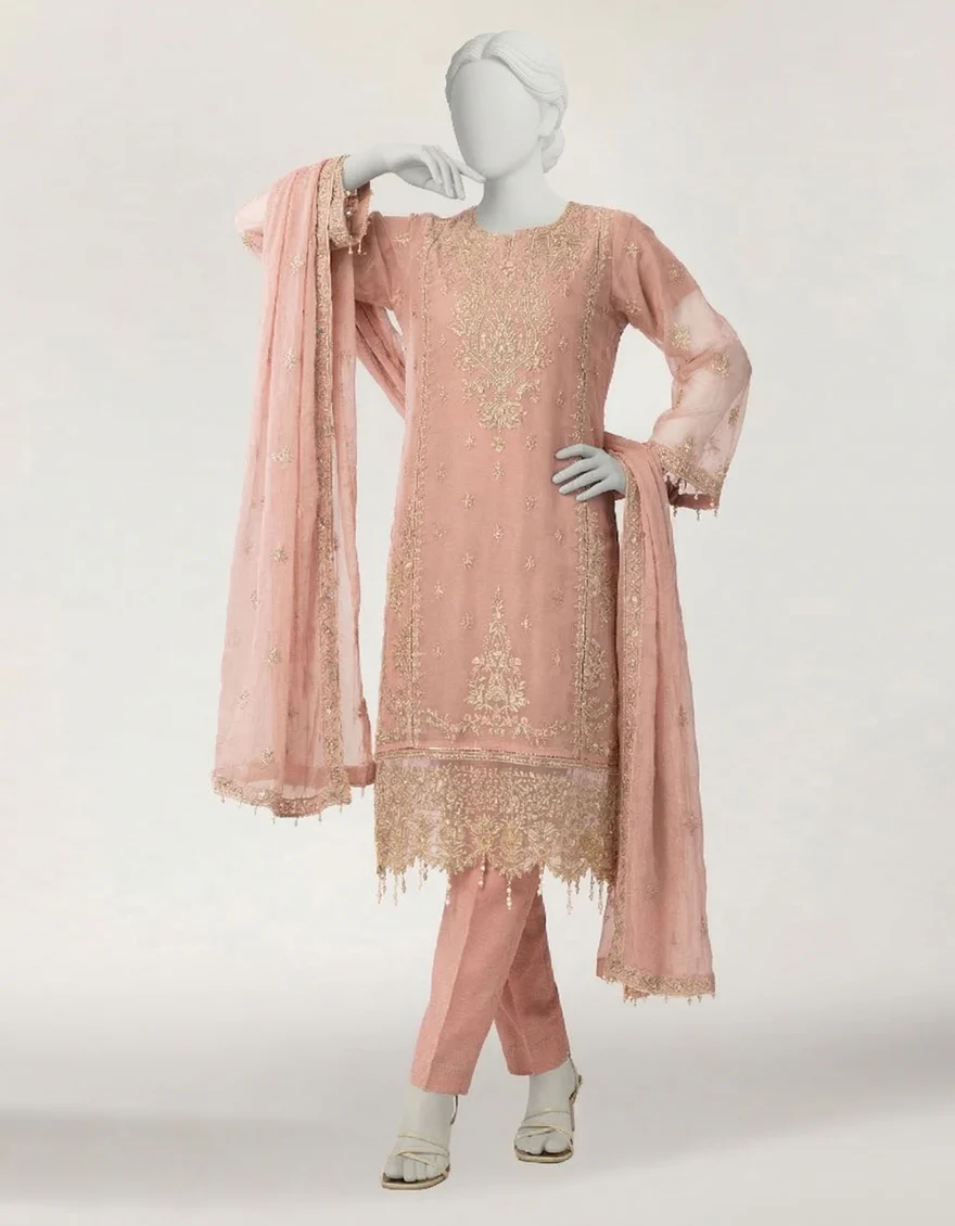 PINK ORGANZA 3PC STITCHED | JPS-S-26-4152 FB/DANEEN-2