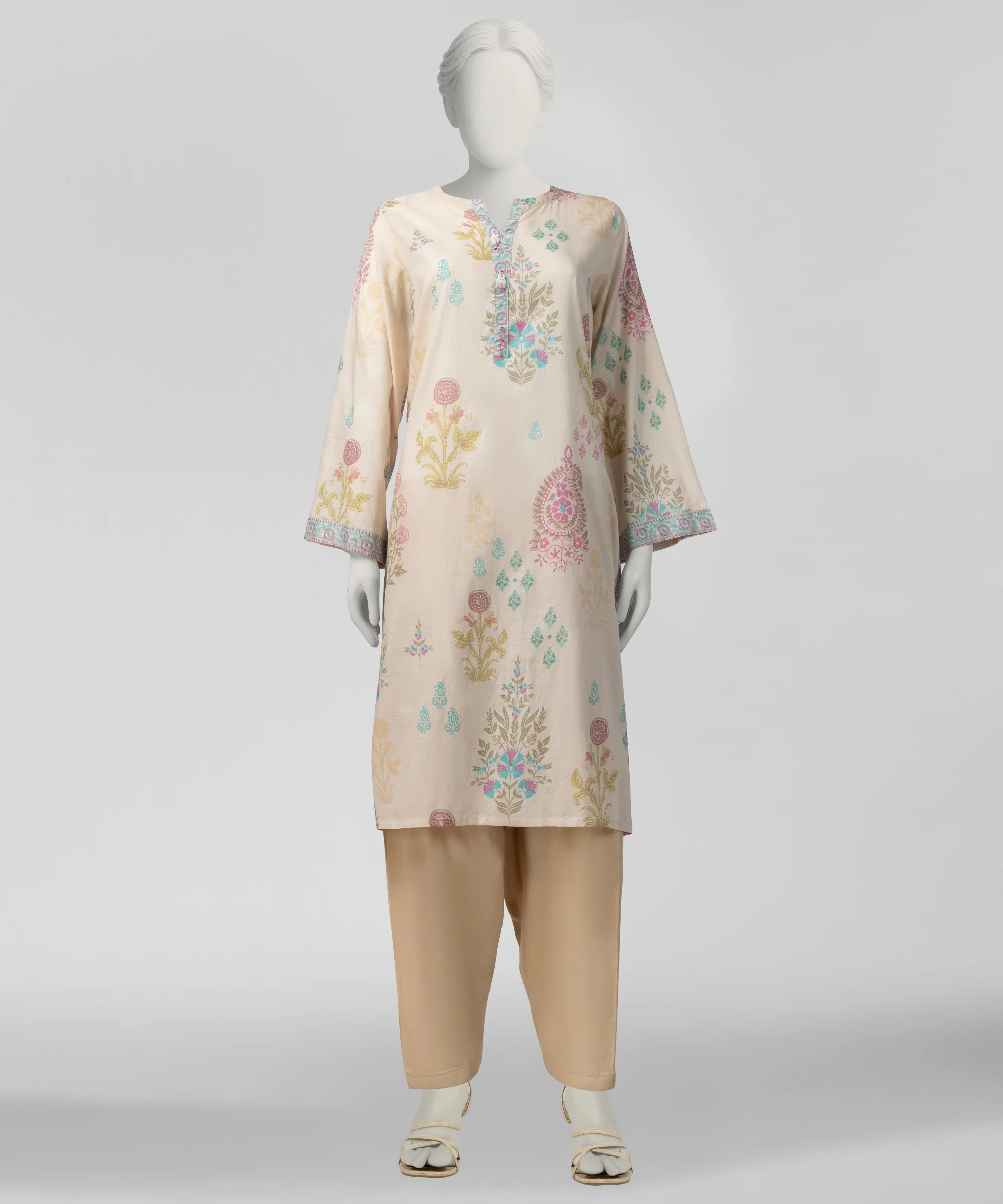 BEIGE LAWN KURTI | JSS-S-26-669 FB/BLOCK-1-669 - Image 3