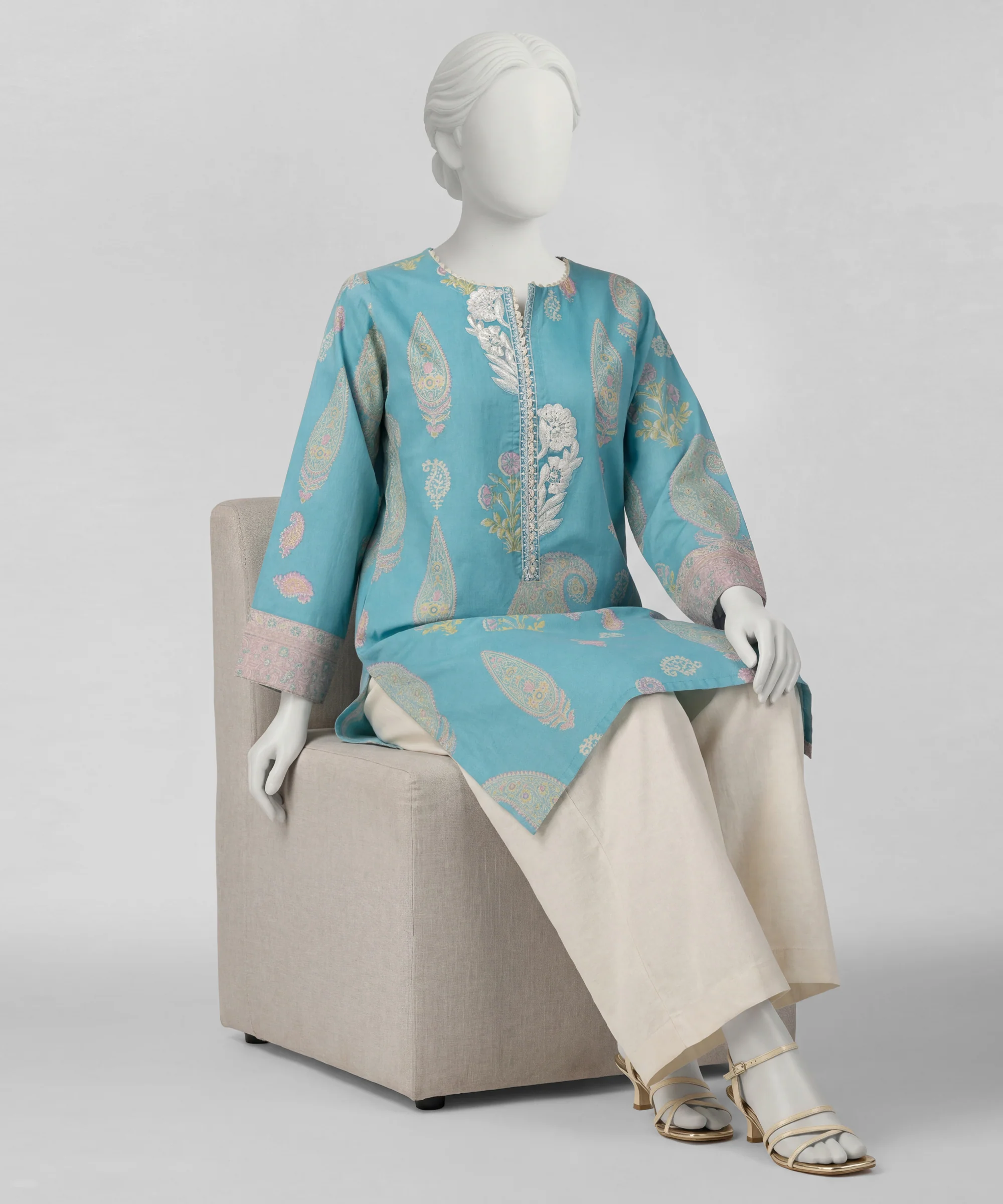 BLUE LAWN KURTI | JSS-S-26-677 FB/BLOCK-02-677