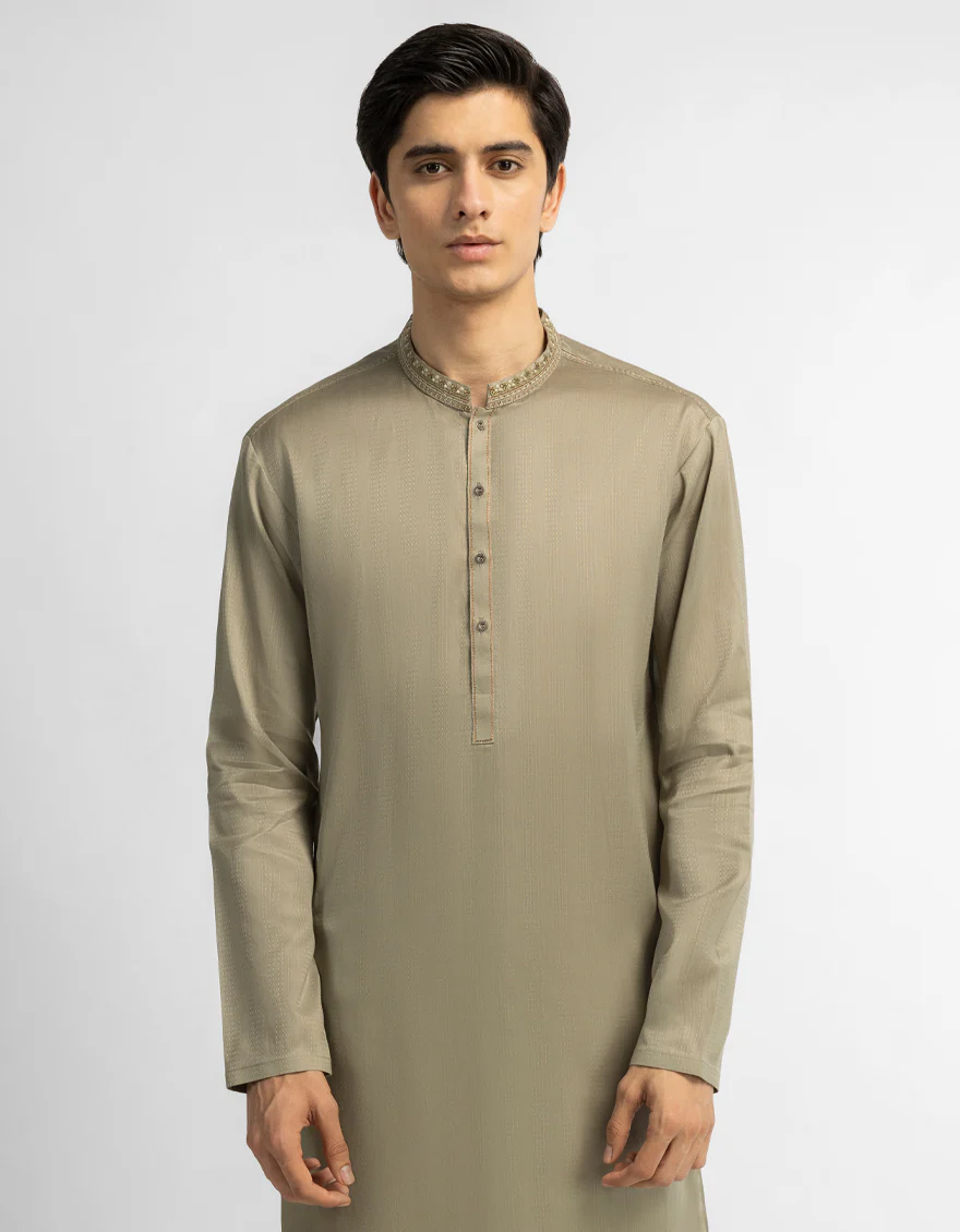 OLIVE COTTON KURTA | JTK-A-39768/S26/10902-SF - Image 2