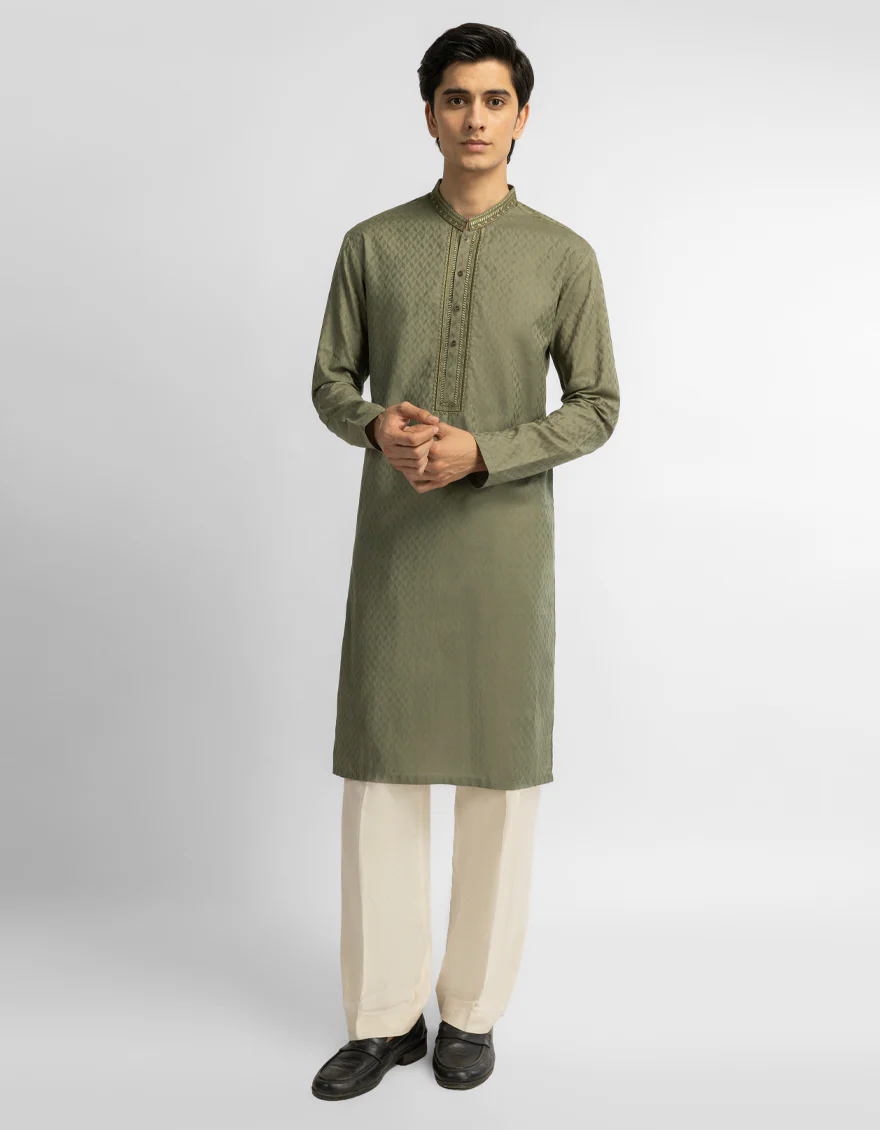 OLIVE COTTON KURTA | JTK-S-39746/S26/JJ10711-FL
