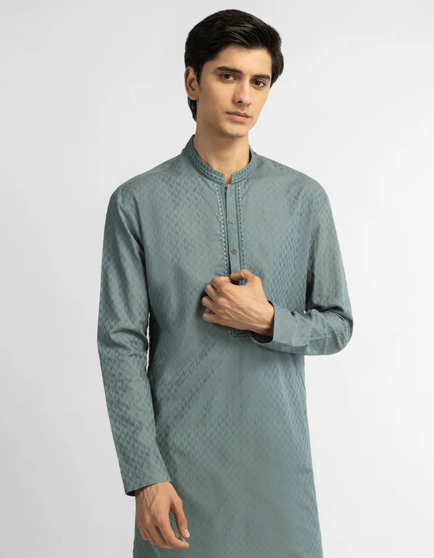 GREEN COTTON KURTA | JTK-S-39748/S26/JJ10711-CL - Image 2