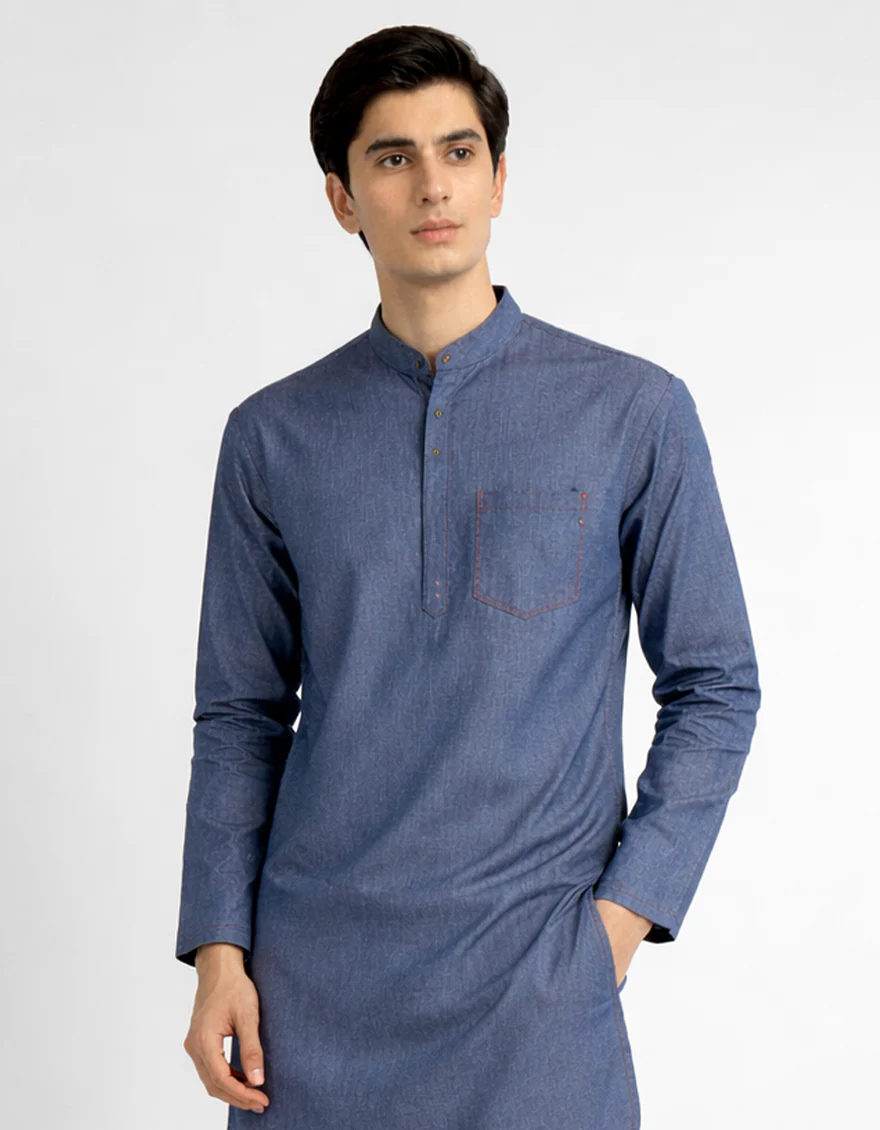 DENIM BLUE COTTON SHORT KURTA | JTSHK-A-20028/S26/JJ10998-CL - Image 2